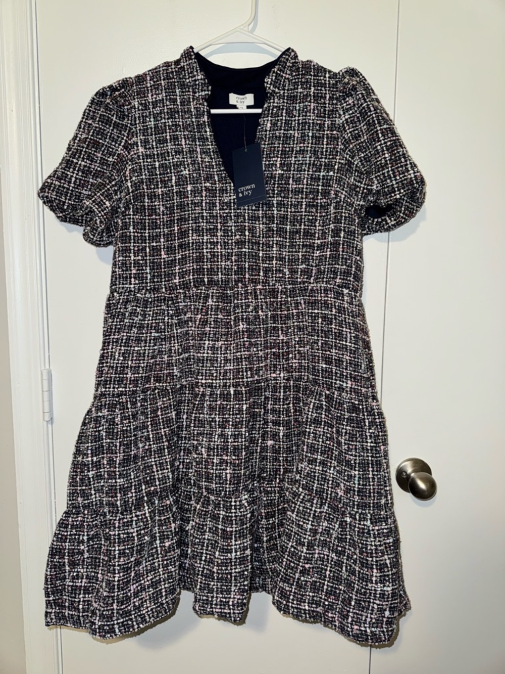 crown & ivy Black and White Tweed Mini Dress